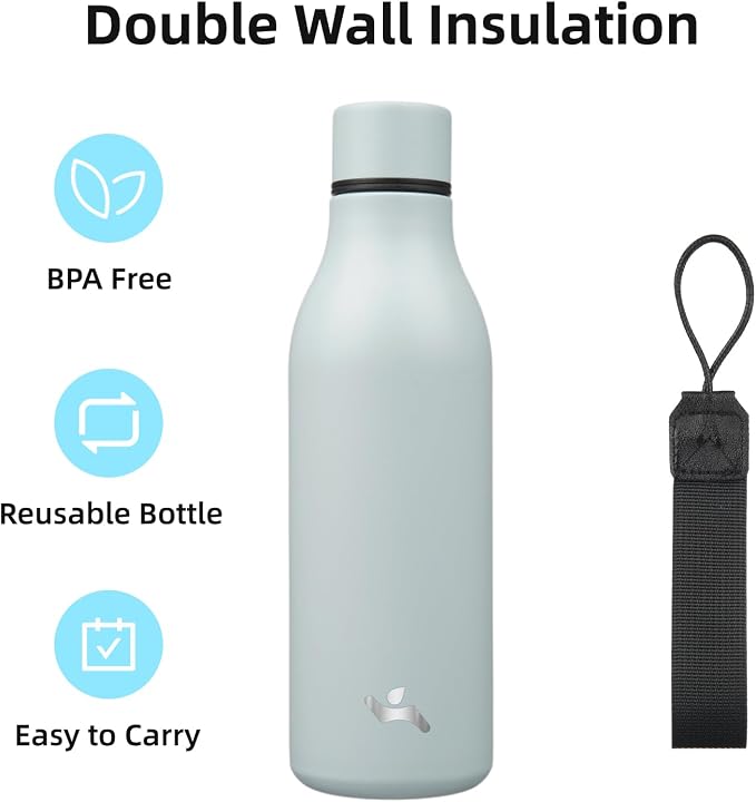 Insulated Water Bottle with Strap, 18 oz Double Wall Stainless Steel Vacuum - Image 3