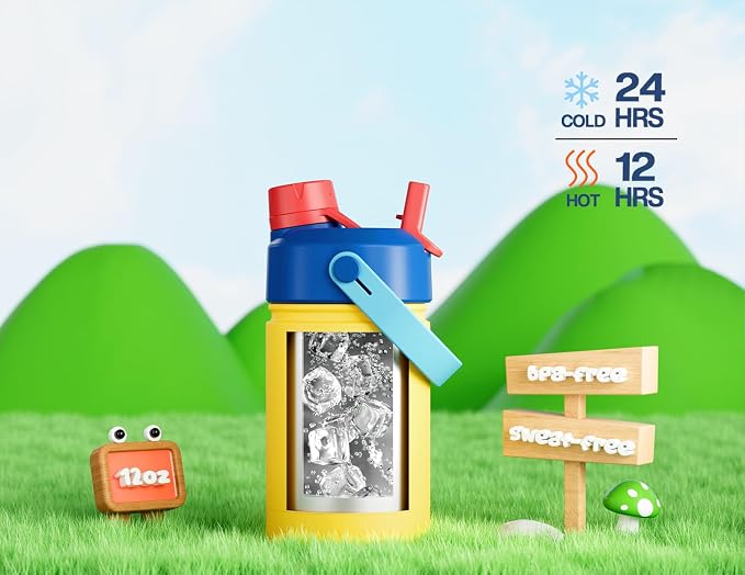 POWCAN 2 Pack 12 oz Kids Insulated Water Bottle - Image 3