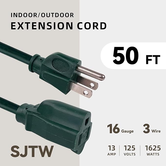50ft Outdoor Extension Cord for Christmas Decorations- 16/3 Heavy Duty SJTW - Image 2