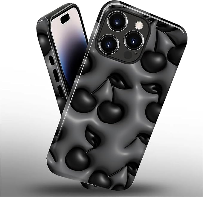 for iPhone 14 Pro Case, HL2 Cute Cool Cherry Black Hybrid 2 Layer Hard Shell - Image 2
