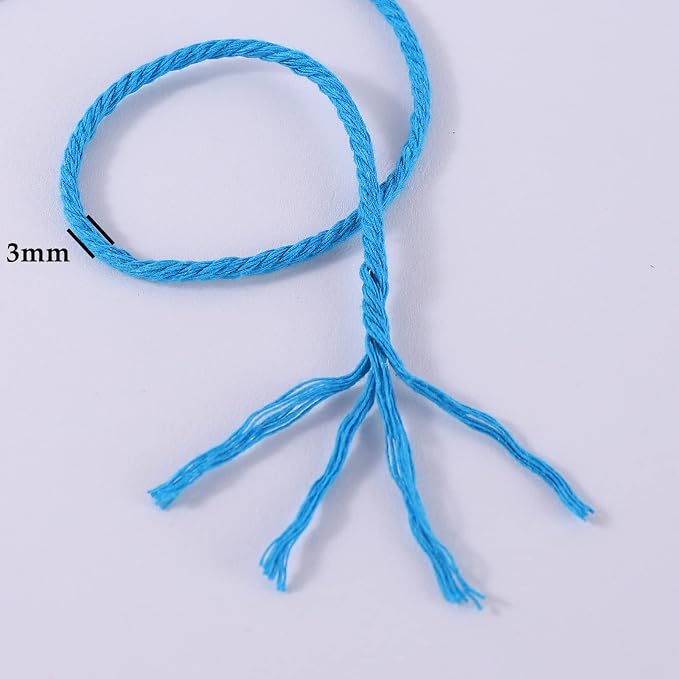 Lake Blue Macrame Cord 3mm x 109Yards, Colored Cotton Rope Craft Cord Colorful - Image 3