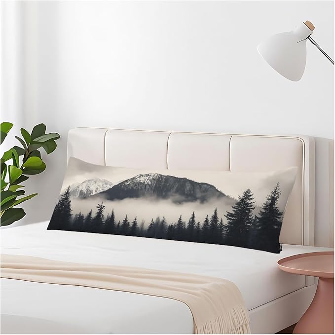 Forest Rectangle Body Pillow Covers Foggy Forest Mountain Winter 20"X54" Couch by Unknown