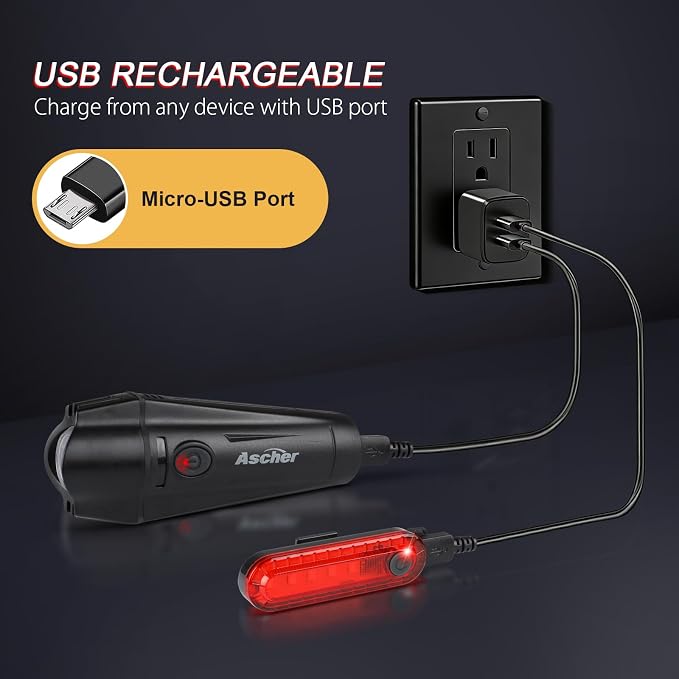 Ascher Ultra Bright USB Rechargeable Bike Light Set, Powerful Bicycle Front - Image 7