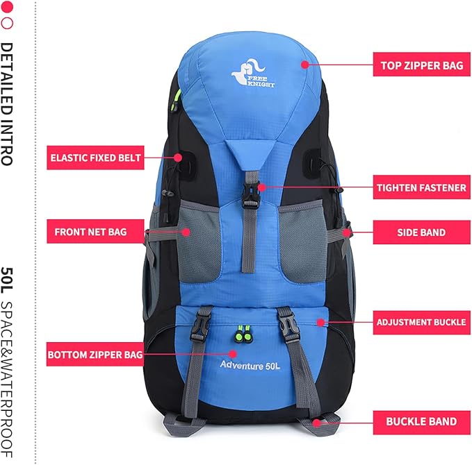 Bseash 50L Hiking Backpack, Water Resistant Lightweight Outdoor Sport Daypack - Image 6
