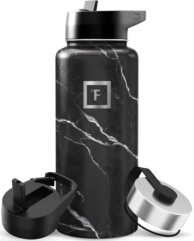 IRON °FLASK Camping & Hiking Hydration Flask - 32 oz Black Marquina by IronFlask