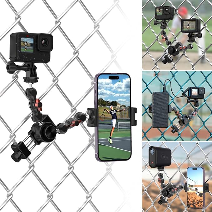 SUREWO Aluminum Fence Mount for Go pro, DJI Osmo Action 4/3/2, Mevo Start for by SUREWO