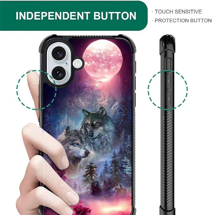 for iPhone 16 Plus Case, Star Two Wolfs Howling Pattern Graphic Design Girl Boy - Image 5