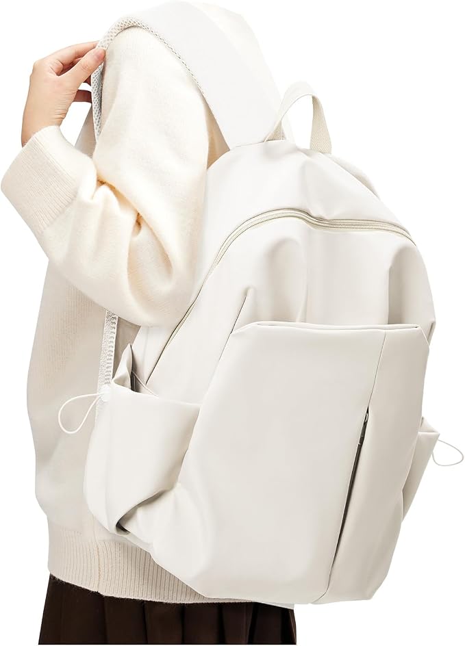 SEAFEW Beige School Backpack for Girls Women Waterproof High School Book Bag by SEAFEW
