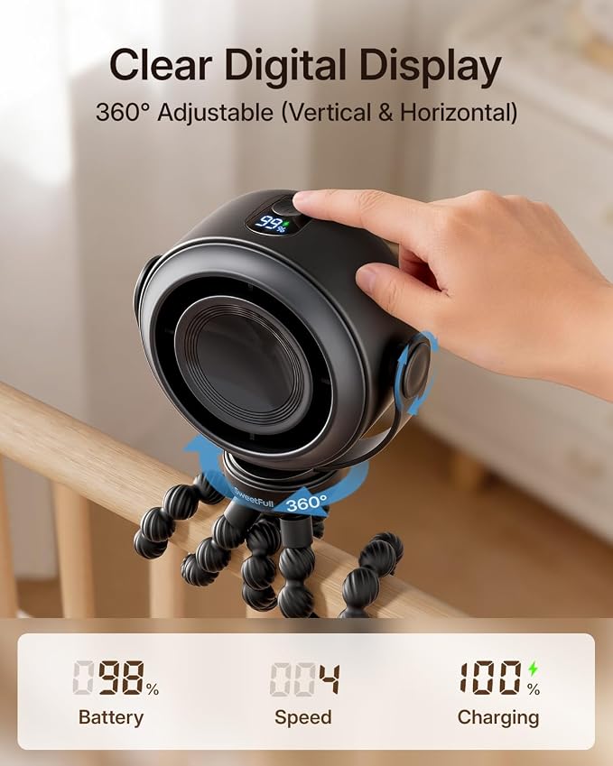 SWEETFULL Portable Stroller Fan, Pinch-Proof Baby Fan, 10H Battery, 5-Speed - Image 5