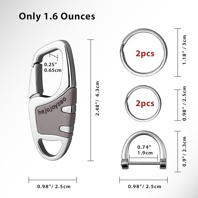 Keychain with Carabiner Clip, 4 Heavy Duty Key Rings and D Ring - Image 5