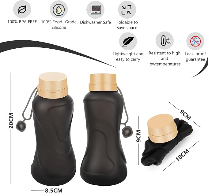 Collapsible Water Bottles, Leak Proof, Reuseable BPA Free Silicone Foldable - Image 2
