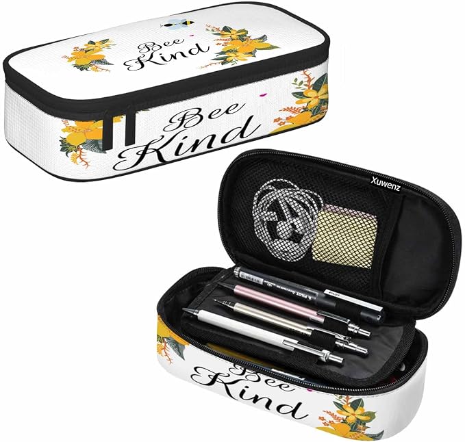 Bee Pencil Case Cute Bee Kind Yellow Flower Bunches Pencil Bag Pen Markers - Image 7
