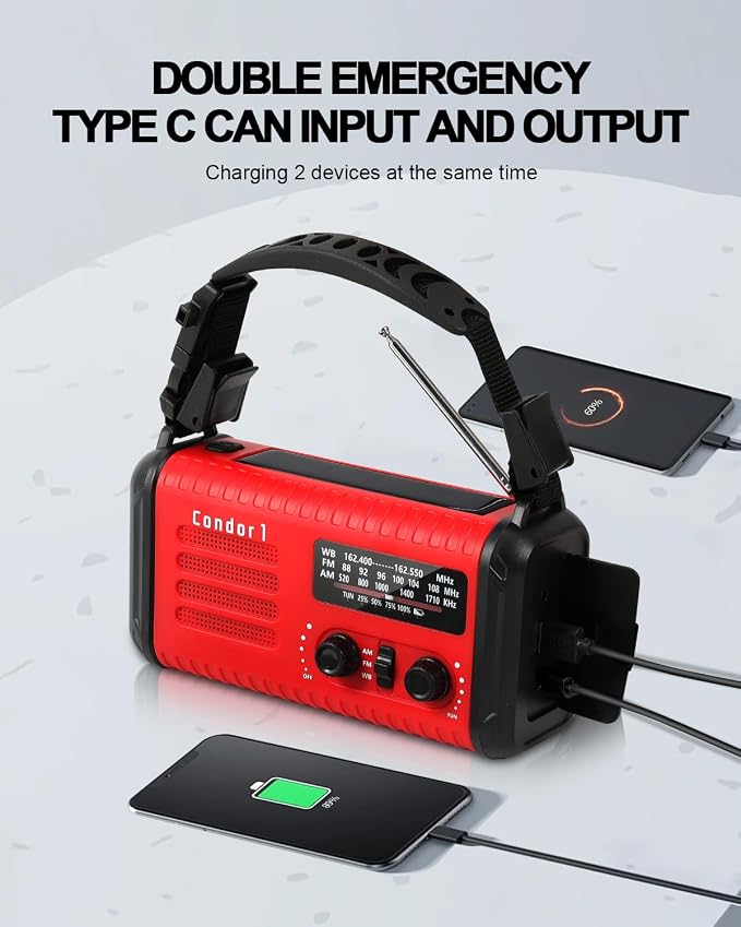Emergency Crank Radio, 20000mAh / 74000mWh Solar Hand Crank Weather Radio - Image 3