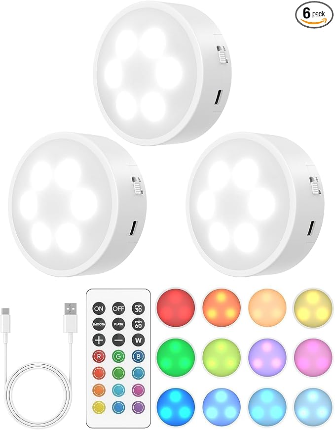 GOODEA.fun Puck Lights with Remote, 13 RGB Colors LED Under Cabinet Lights by GOODEA%C2%B7fun
