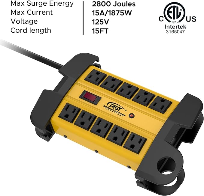 CRST 10-Outlets Heavy Duty Power Strip Metal Surge Protector - Image 4