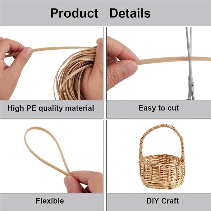GORGECRAFT 30m*5mm Rattan Weaving Wicker Outdoor Light Gray Synthetic Rattan - Image 5