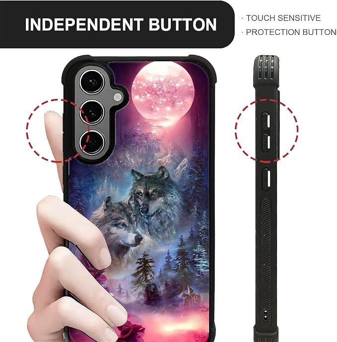for Samsung Galaxy S24 S25 Plus Case, Star Two Wolfs Howling Pattern Graphic - Image 6