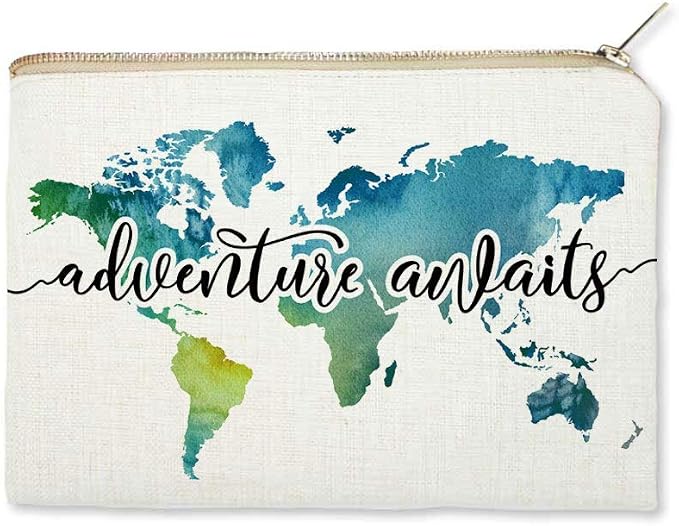 Travel Bag Adventure Awaits Makeup Case Cosmetic Bag Nature Linen World Map - Image 2