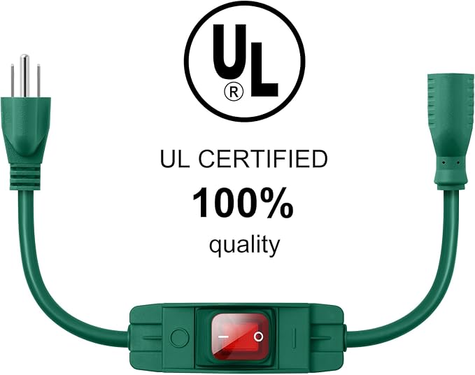 Outdoor Waterproof On/Off Switch Extension Cord, Heavy Duty 125v/250v Black - Image 2