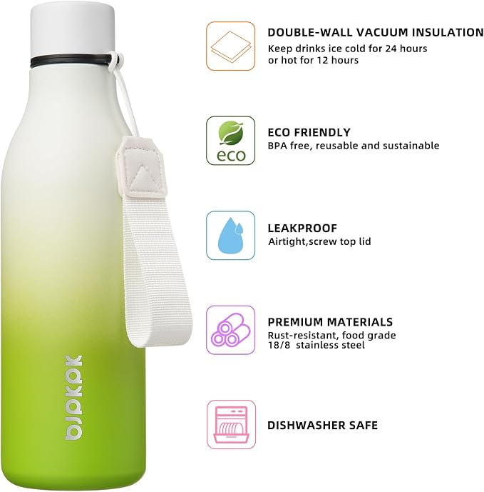 BJPKPK Insulated Water Bottles, 18 oz Stainless Steel Metal Water Bottle - Image 2