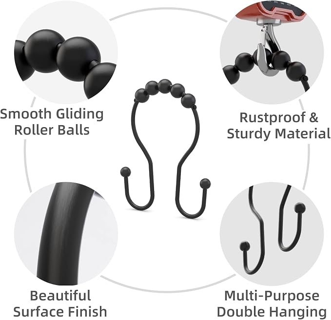 Bathway Shower Curtain Hooks Shower Curtain Rings Black Shower Curtain Hooks - Image 2