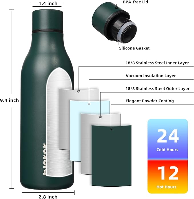 BJPKPK Insulated Water Bottles, 18 oz Stainless Steel Metal Water Bottle - Image 3