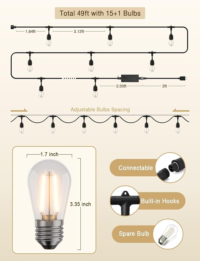 XMCOSY+ Smart Patio Lights 49Ft LED Outdoor String Lights Waterproof IP65 - Image 7