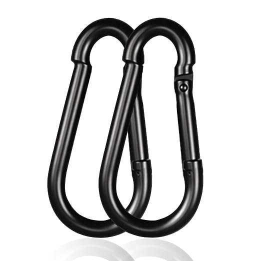 Black Carabiner, Heavy Duty Galvanized Steel Spring Snap Hook Carabiner Clips by High-PQ