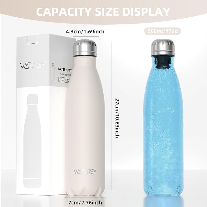 WATERSY Stainless Steel water bottles, 17oz/500ml Insulated Water Bottles - Image 3