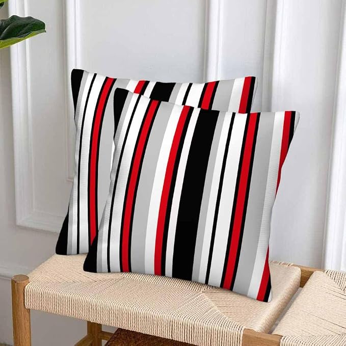 Vertical Lines Striped Pillow Covers 18 X 18 Black White Grey Red Watercolor - Image 4