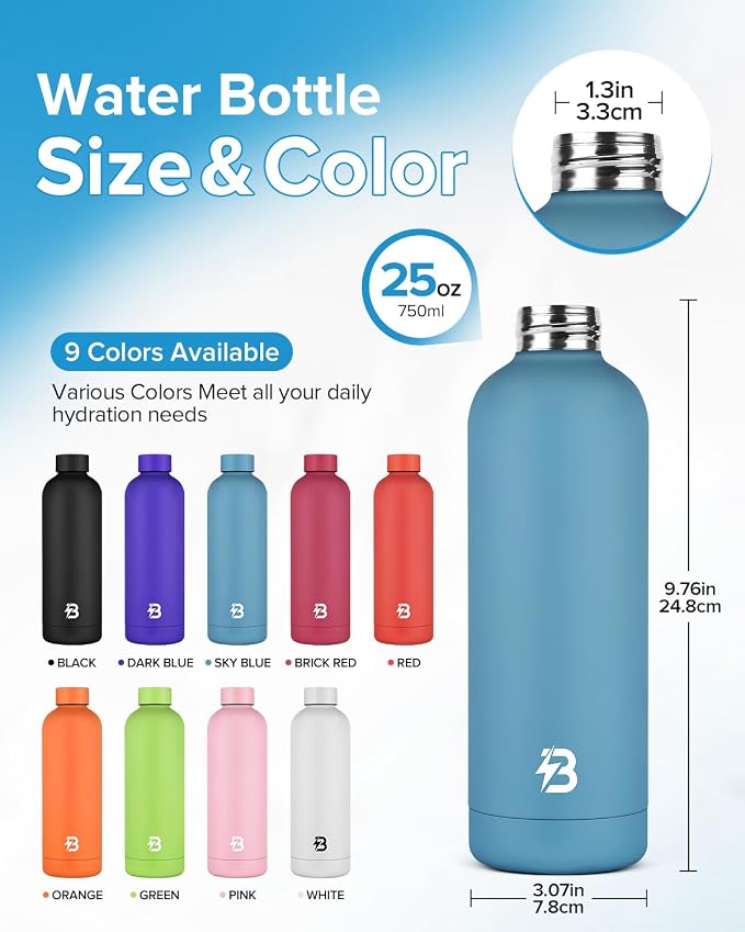 Insulated Water Bottle with Lid, 25 oz Reusable Leak-Proof Metal Stainless - Image 4