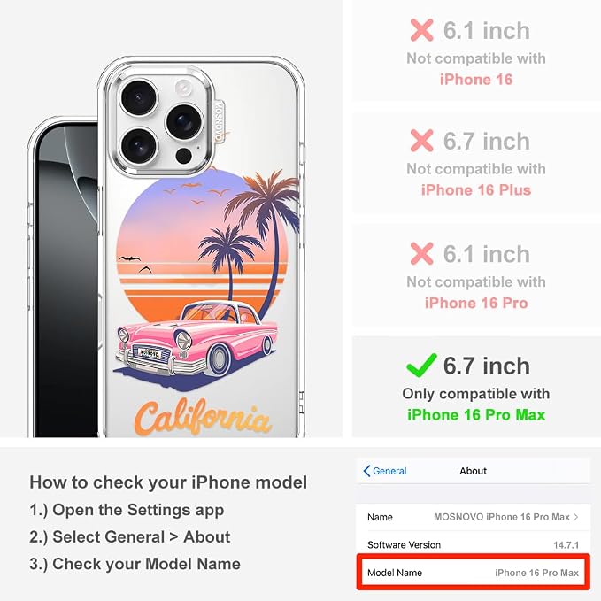 MOSNOVO for iPhone 16 Pro Max Case, Shockproof Military-Grade Protection 6.6ft - Image 2
