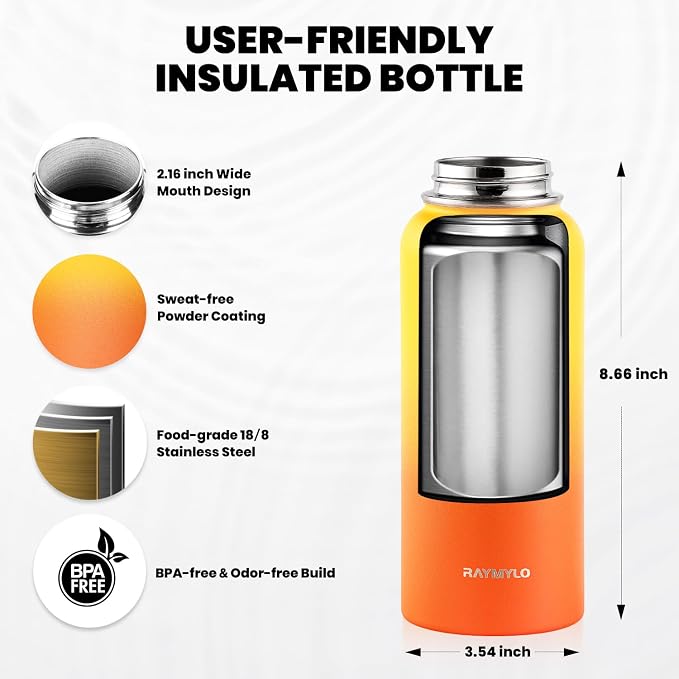RAYMYLO Insulated Water Bottle 32 oz, Triple Wall Vacuum Stainless Steel - Image 4