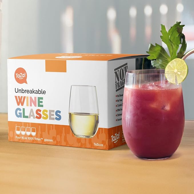 TaZa Outdoor Wine Glasses Stemless, 20oz Set of 4, Unbreakable Tritan Plastic - Image 9