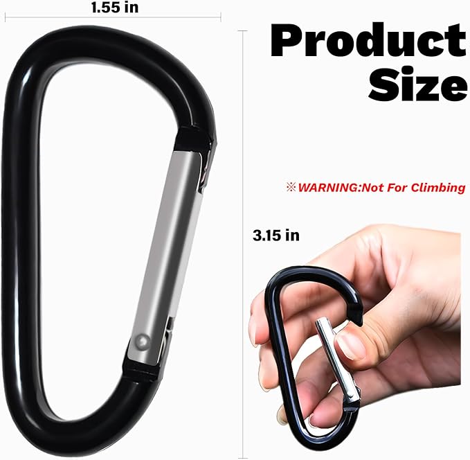 Outdoor Essentials 8PCS Aluminum Carabiner Clips, 3 Inch Large D Shape Spring - Image 2