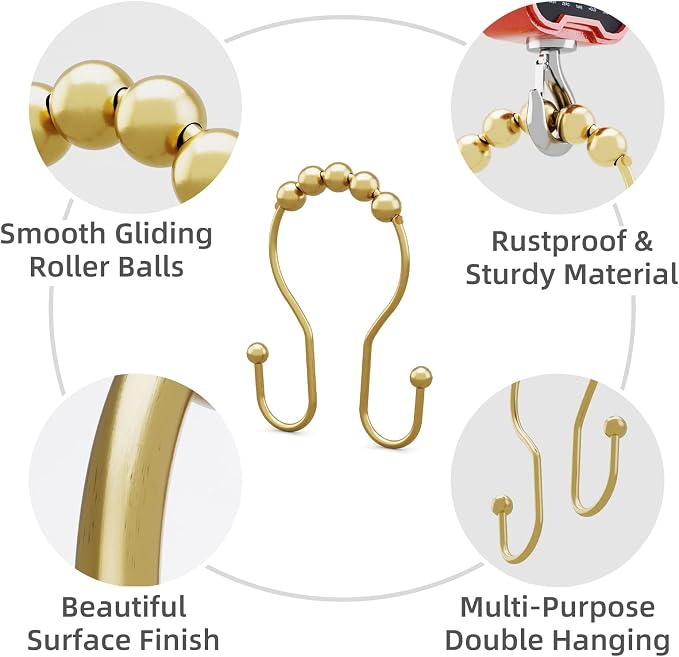 Bathway Gold Shower Curtain Hooks, Shower Curtain Hook Shower Curtain Rings - Image 2