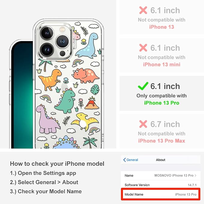 MOSNOVO for iPhone 13 Pro Case | Military Grade 6.6ft Drop Tested | Clear - Image 2