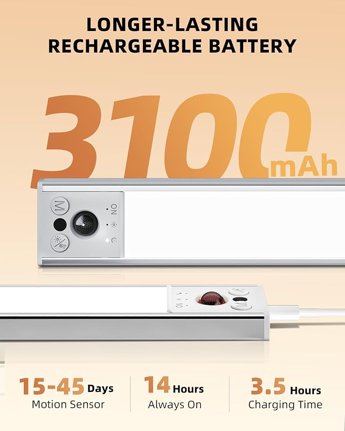 EZVALO 12inch Under Cabinet Lighting, LED Motion Sensor Light Indoor, 3100mAh - Image 4
