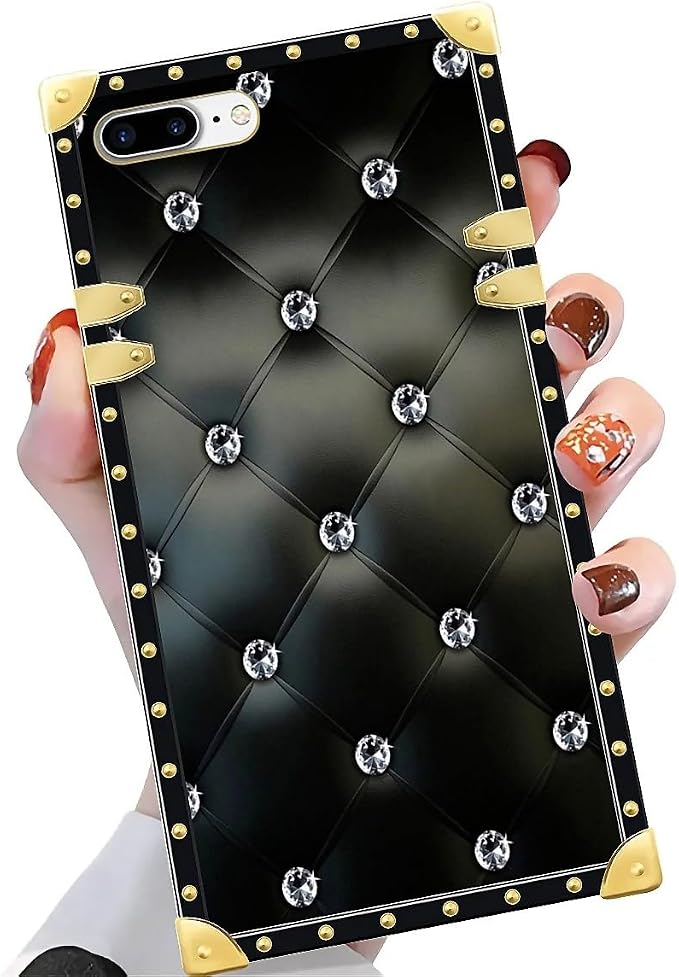 Compatible with iPhone 8 7 SE Case, Shiny Black Sofa Crystal Luxury Golden - Image 3