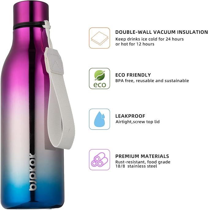 BJPKPK Insulated Water Bottles, 18 oz Stainless Steel Metal Water Bottle - Image 2