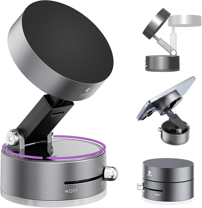 Vacuum Magnetic Phone Holder, Foldable Magnetic Suction Phone Mount, 360° by Unknown