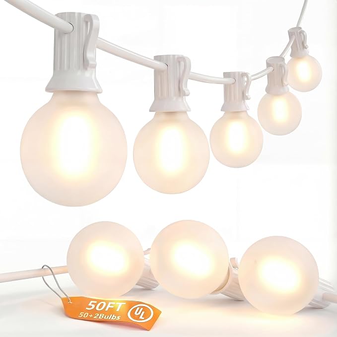 SUNSGNE White String Lights Outdoor, 50FT White Outdoor Lights by SUNSGNE