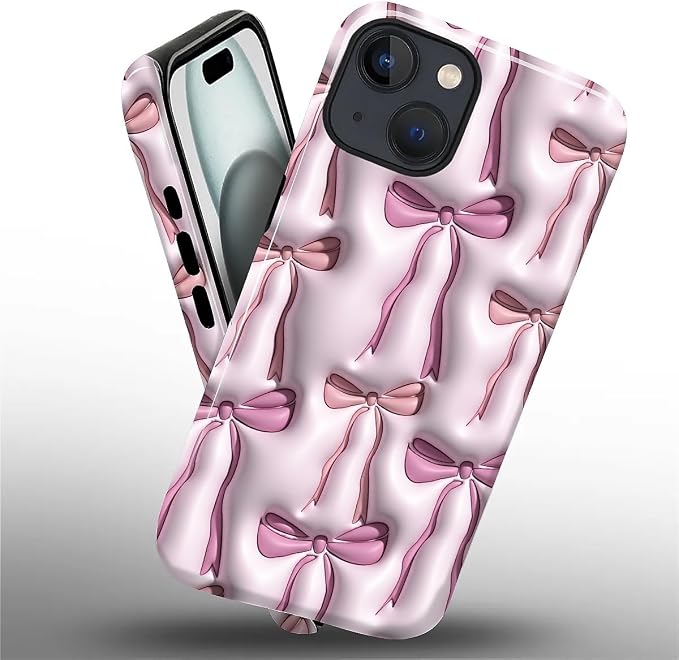 for iPhone 15 Case, HL2 Abstract Ribbons Bows Hybrid 2 Layer Hard Shell - Image 2