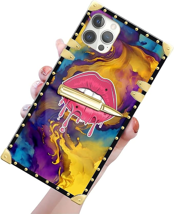 Compatible with iPhone 12 Pro Max Case, Cool Corlorful Lip Marble Luxury Golden - Image 3