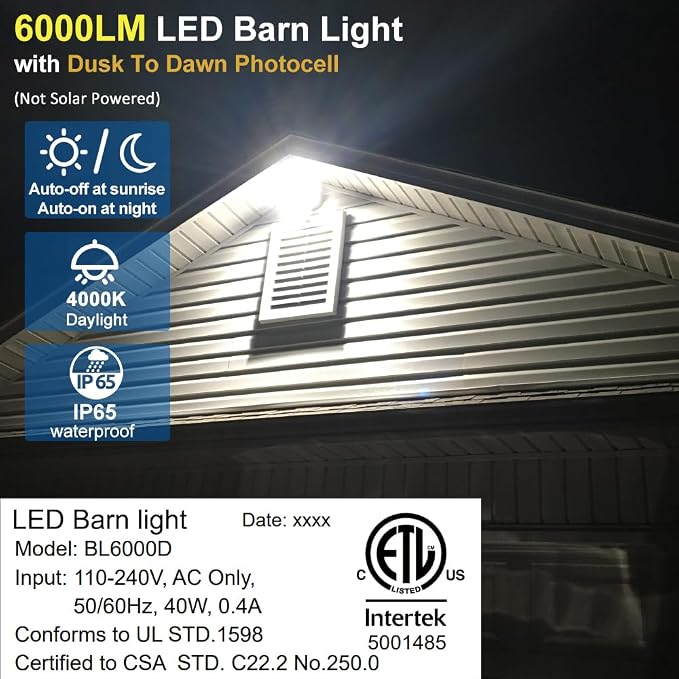 Owleye 6000LM Dusk to Dawn Outdoor Lighting LED Barn Light Security Lights - Image 2
