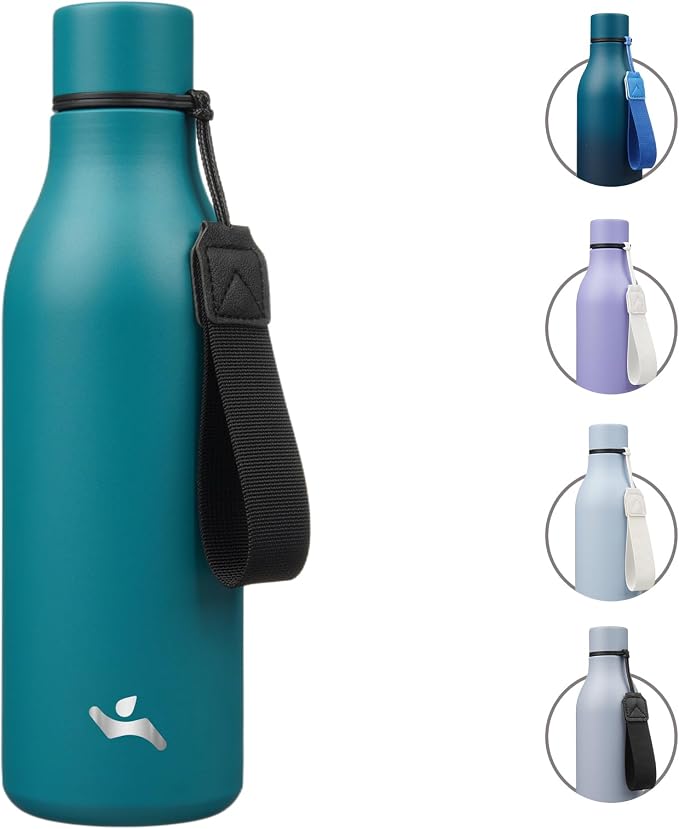 Insulated Water Bottle with Strap, 18 oz Double Wall Stainless Steel Vacuum by Konokyo