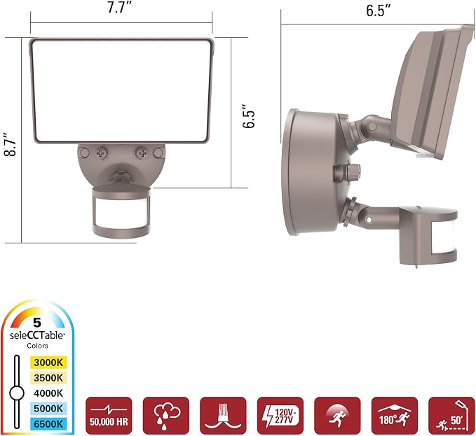 HALO FGS Ultra Bright Outdoor LED Security Floodlight, 120-227V w/CCT & Lumen - Image 6