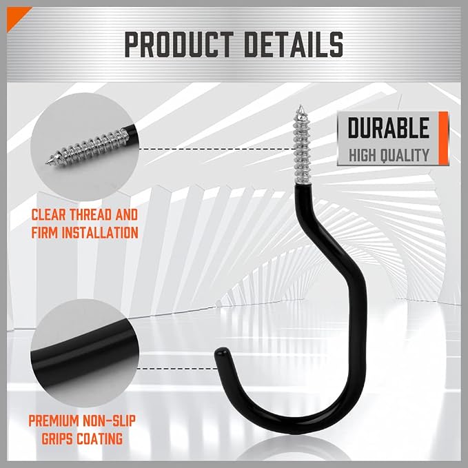 HORUSDY 6-Pack Heavy Duty Garage Storage Hooks, Hoses & Cords – Steel Garage - Image 3