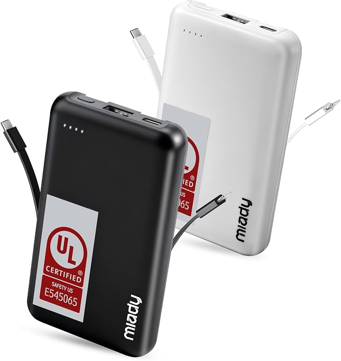 Miady 2-Pack Small Portable Charger UL Listed, 5000mAh Slim Power Bank Built-in by Miady