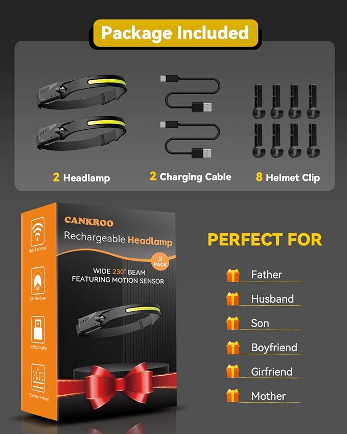 Headlamps Rechargeable with Red Light 2 Pack, Wide Beam Running LED Head Lamp - Image 9